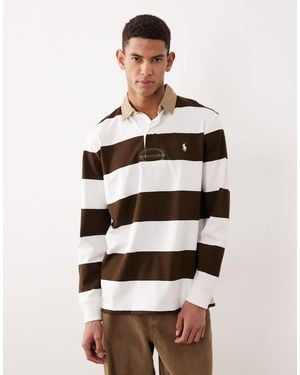 Polo Ralph Lauren Icon Logo Block Stripe Rugby Polo Classic Oversized Fit - Natural