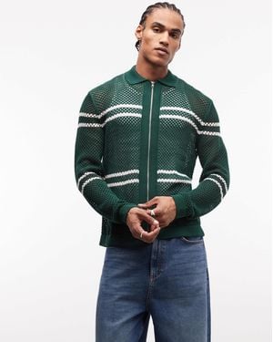 ASOS – gestreifte relaxed-fit-strickjacke aus airtex - Grün