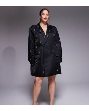 ASOS Curve Oversized Blazer Dress With Beaded Fringe - Black