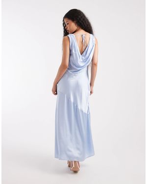 TFNC London Bridesmaid Satin Cowl Front And Back Maxi Dress - Blue