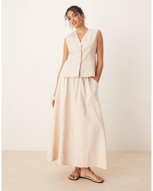 Y.A.S Falda Midi Color Crema De Corte Amplio De Tejido Efecto Lino De -Blanco - Neutro