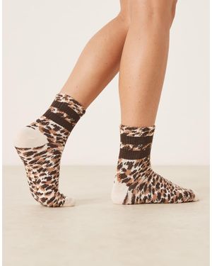 Accessorize Calcetines Marrones Con Estampado De Guepardo De - Neutro