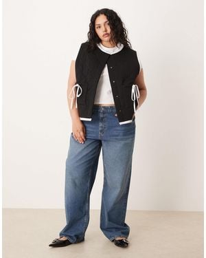 ASOS Asos Design Curve Gilet With Quilted Contrast Binding Design And Bow Pocket Detail - Blue