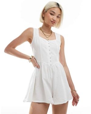 Brave Soul Sleeveless Playsuit With Button Detail - White