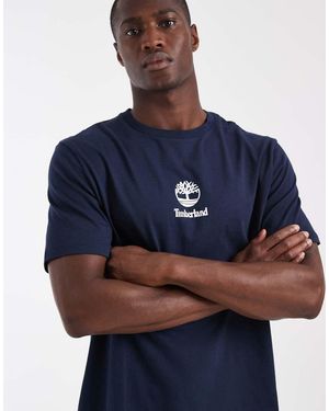 Timberland Camiseta Azul De Manga Corta Con Logo Apilado Estampado-Azul Marino