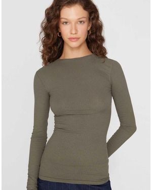 Tezenis Long Sleeve Round Neck Ribbed Top - Grey