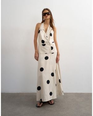 TOPSHOP Premium Linen Rich Halter Neck Wrap Maxi Dress - White