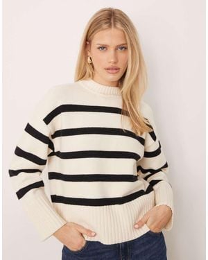 Mango Jersey Y Blanco A Rayas Con Cuello Redondo De - Neutro