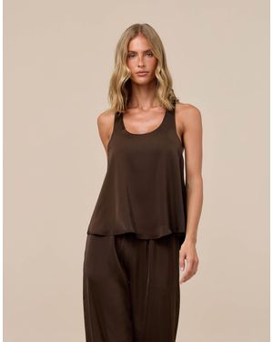 Wanderdoll Leni ensemble coordonné débardeur en satin à dos nageur et col rond couleur chocolat - Neutre