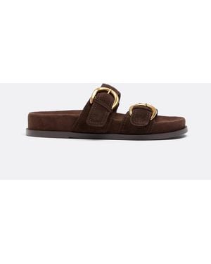 Stradivarius – flache ledersandalen - Braun