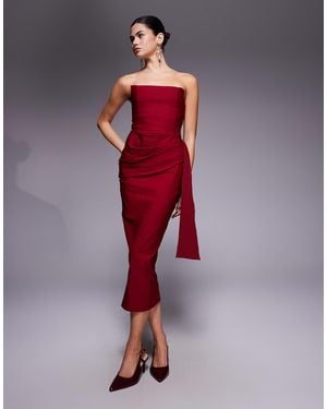 Vesper – trägerloses bengaline-midikleid - Rot