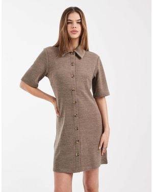 Pieces Short Sleeve Knitted Polo Mini Dress - Brown