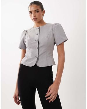 Lioness Blouse Met Pofmouwen En Knoopsluiting - Grijs