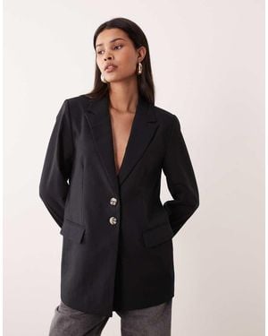 Y.A.S Oversized Tortoise Button Tailored Blazer - Black
