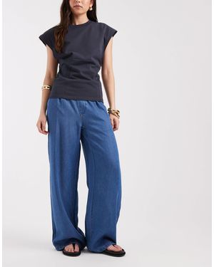 Object Wide Leg Chambray Trouser - Blue