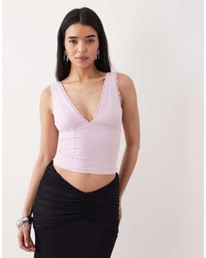 Oh Polly Plunge Neck Jersey Corset Top - Pink
