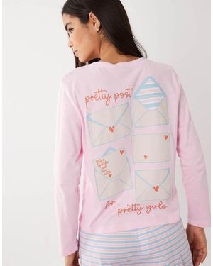 ASOS Pretty Post Long Sleeve Top And Trousers Pyjama Set - Pink