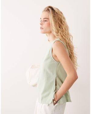 Vila Linen Touch Tie Side Sleeveless Top - Natural