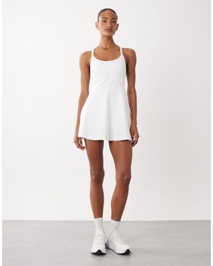 4505 Active Cross Back Tennis Dress With Inner Bra And Shorts - White
