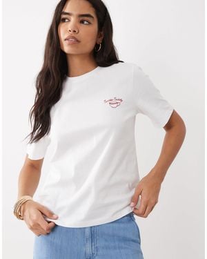 Mango Round Neck Short Sleeve 'Sunshine Society' Graphic T-Shirt - White