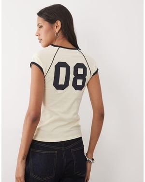 Miss Selfridge Raglan Sleeve Varsity Baby Tee - Natural