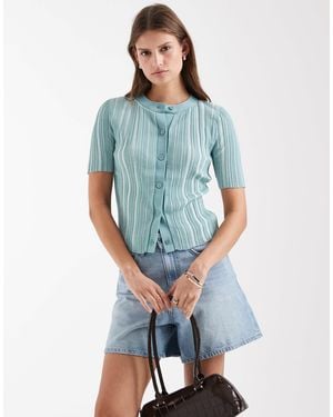 & Other Stories Knitted Ribbed Short Sleeve Cardigan - Blue