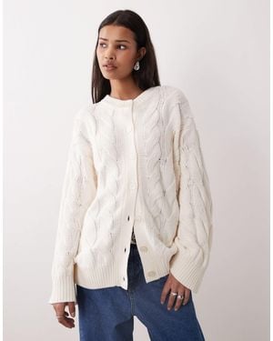 Gina Tricot Rich Cotton Knit Cable Cardigan - Natural