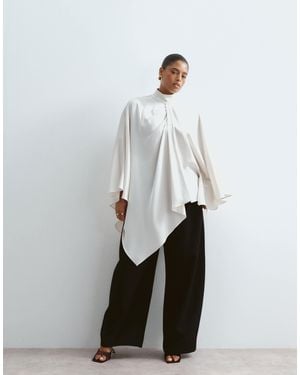 ARRANGE Curve Satin Overlayer Cape Top - White