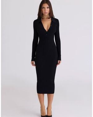 House Of Cb Sabra Long Sleeve Midi Dress - Black