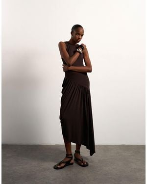 TOPSHOP Viscose Drape Bubble Hem Maxi Dress - Brown