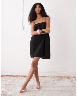 monki linen dress Monki linen blend cami mini dress with pockets in brown