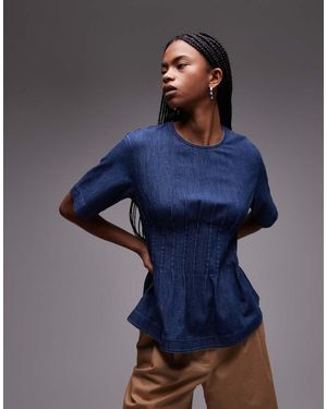 ARKET Blusa Vaquera Ligera Con Lavado Azul Medio Y Cuerpo Plisado De