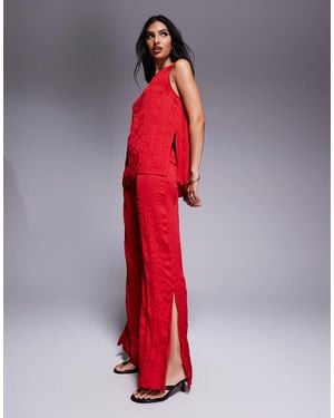 ASOS Straight Leg Crinkle Satin Pants Co-Ord With Split - Red