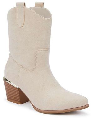 SEQWL Western Cowboy Calf Boots With Pointed Toe And Block Heel - White
