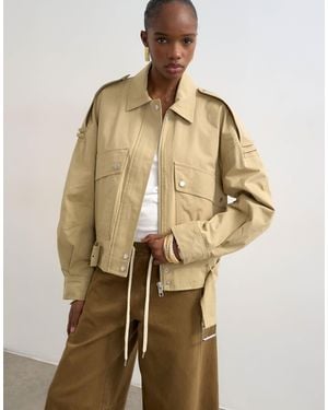 TOPSHOP Cotton Belted Biker Jacket - Natural