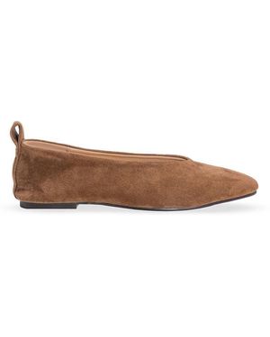 SEQWL Ballet Flats Pointed Toe Court Shoes With Pull Tab Detail - Brown