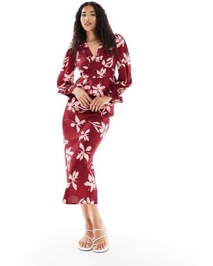 Wednesday's Girl Floral Print Bias Cut Midaxi Skirt - Red