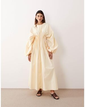 ARRANGE Pleat Waist Long Sleeve Maxi Dress - Natural