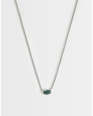 ASOS Semi-precious Moss Agate Stone And Chain Necklace - White
