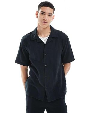 Only & Sons Camisa Negra Con Cuello De Solapas De Bambula De (Parte De Un Conjunto)-Negro