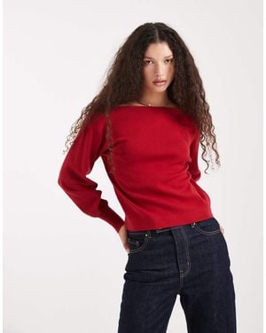 Threadbare Sudadera Roja De Corte Suelto Con Escote Bardot De - Rojo