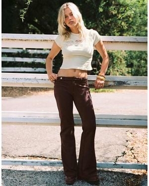 Princess Polly Faux Suede Button Front Detail Flare Trousers - Black