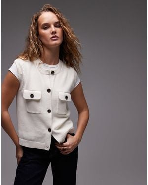 ARKET Knitted Tank Vest With Button Front And Patch Pockets - Gray