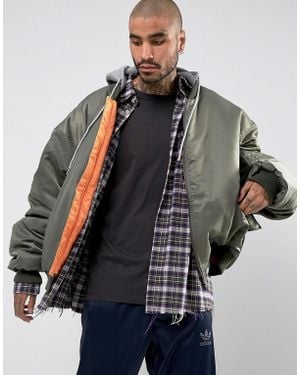 Sixth June Super Oversized Bomber Jacket In Khaki With Jersey Hood - Green