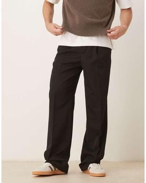 ASOS Smart Wide Leg Stacked Trousers With Pleats - Black