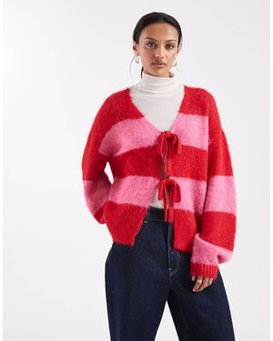 Pieces Tie Front Knitted Cardigan - Red