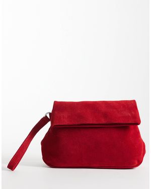 ASOS Suede Clutch Bag With Fold Corner Detail - Red