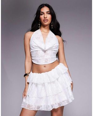 Aria Cove Kanten Strandtop Met Diepe Gedrapeerde Halternek En Open Achterkant - Grijs