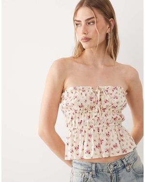 Miss Selfridge Shirred Spun Bandeau Top - Natural