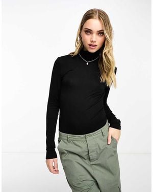 Vero Moda Slinky High Neck Top With Long Sleeves - Black